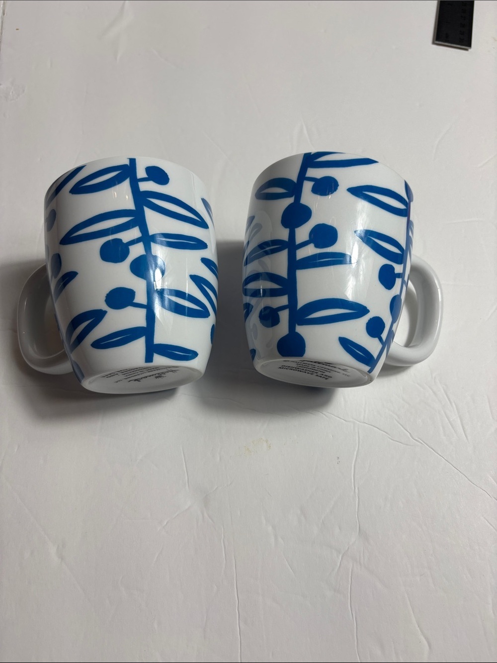 Hallmark Blue and White Ceramic Mug with Botanical Pattern - Set of 2